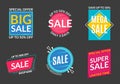 Sale label set. Discount badges or stickers. Price off banner collection. Special offer and promotion coupon design element. Super Royalty Free Stock Photo